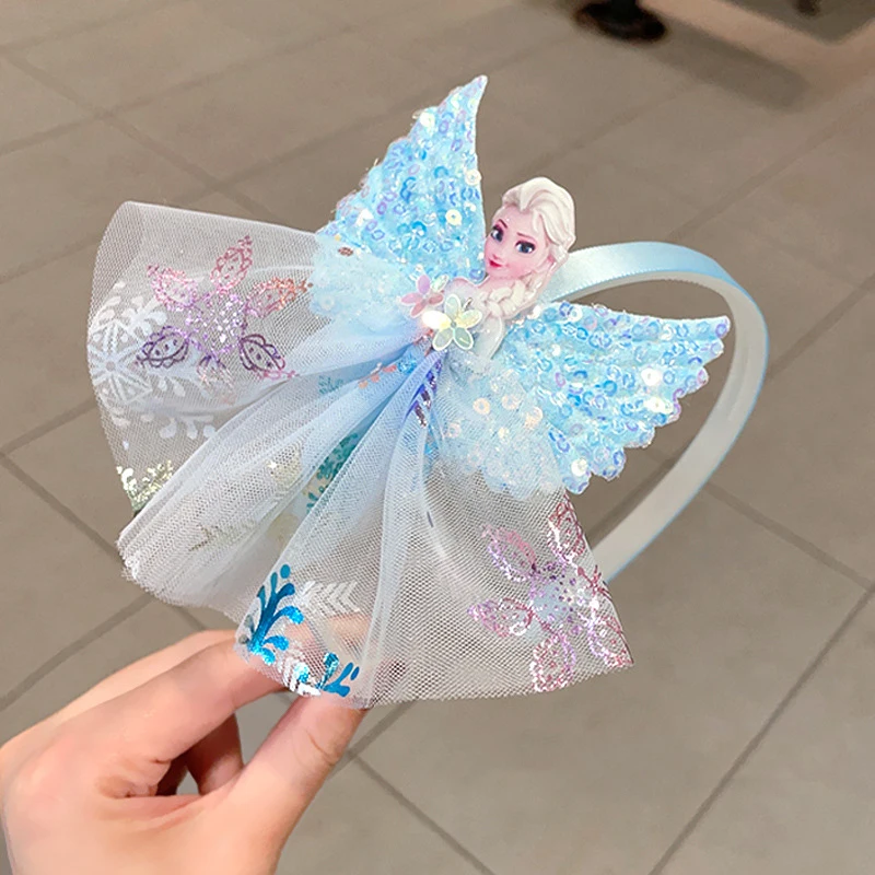 Disney Frozen Princess Hair Clip Cute Cartoon Princess Elsa Winged Bow Dress Headbands for Baby Girls Fashion Hair Accessories