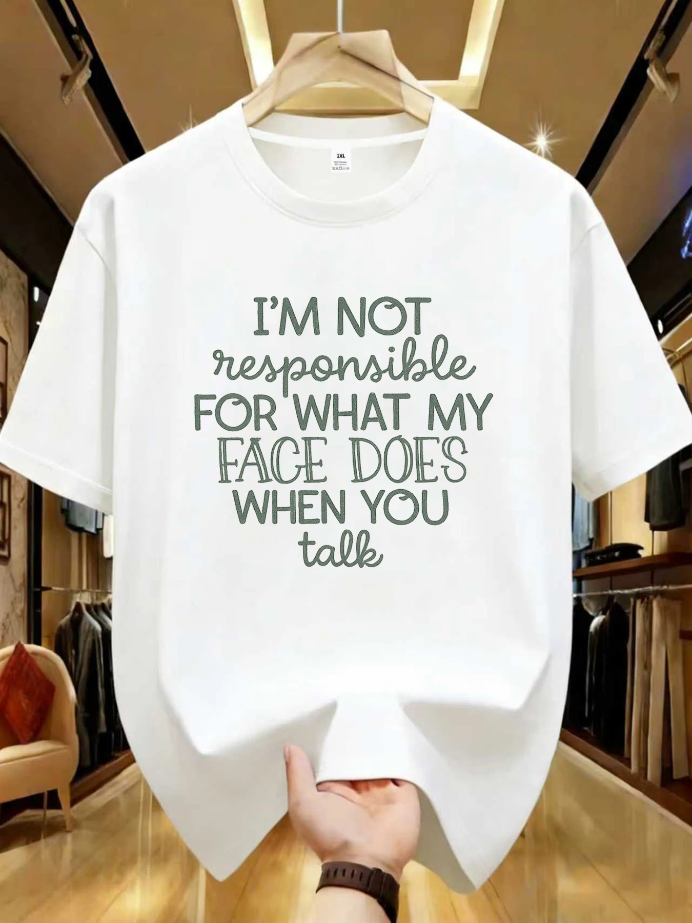 

【WZM1041144】Женская футболка больших размеров с английским принтом, круглым вырезом, летняя, повседневная, с короткими рукавами, в уличном стиле, универсальная.