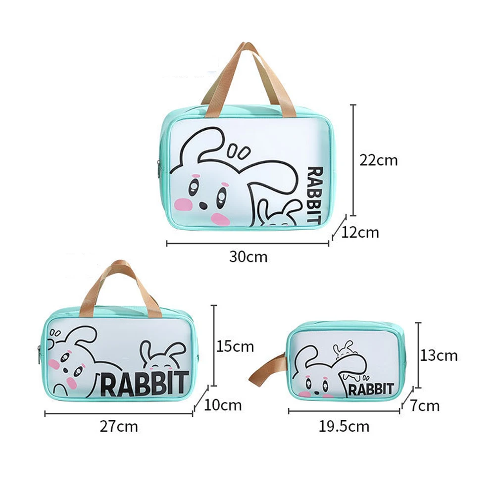 Cute Rabbit Waterproof Cosmetic Bag Large Capacity Transparent Wash Bag Travel Portable PVC Scrub Cosmetics Toiletry Storage Bag