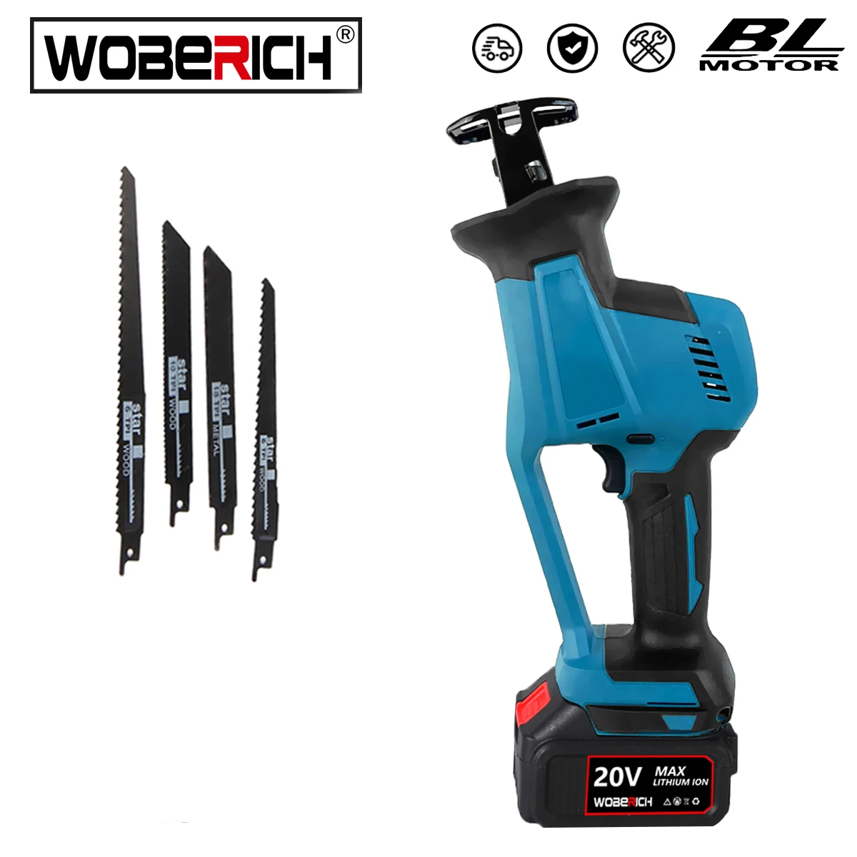 

WOBERICH 18V Brushless Quick Reciprocating Saw Cordless Reciprocating Saw Rechargeable High Power Wood For Makita 18V Battery