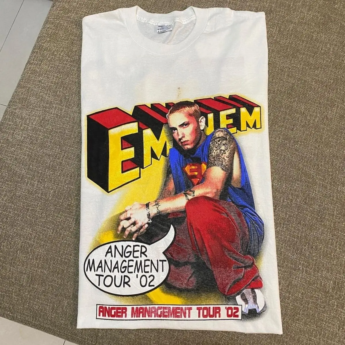 

Eminem West Coast Gangster Rap Character Vintage Short Sleeve Poster Print Cotton Crew Neck T-Shirt Unisex High Street Loose Top