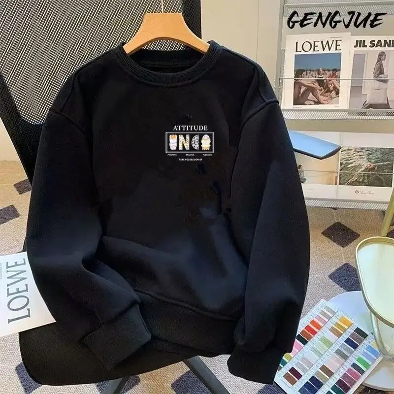 

Высококачественный хлопковый свитшот для мужчин, свободного кроя, с длинными рукавами, круглым вырезом, с принтом, повседневная одежда, осенне-зимняя модная уличная одежда