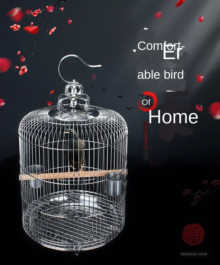 

Stainless Steel Bird Cage Large Round Bird Nest Parrot Thrush Kages Bird Kages House Outdoor Hanging Decoration Metal Nest Hoose