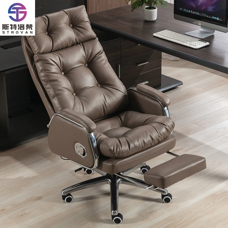 

Modern Luxury Ergonomic Office Chair Leather Seat Boss Business Swivel Chair with Footrest