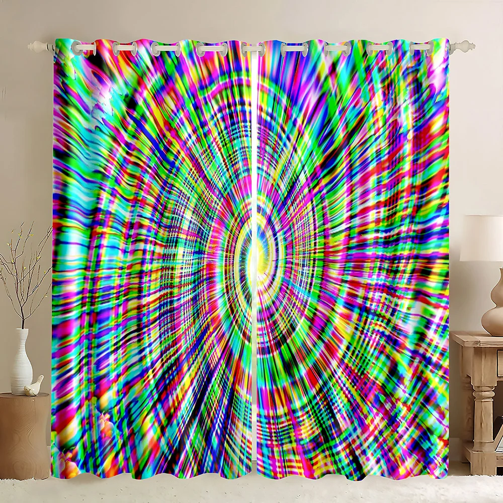 Psychedelic Theme Window Curtains,Rainbow Colorful Spiral Tie Dye Hippie Swirl Pattern Cute Funny Living Room Blackout Curtains