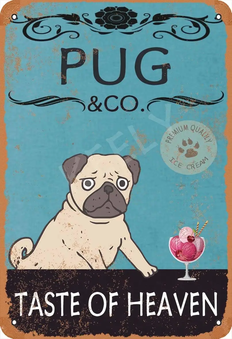 Jager Pug Dog Ice Cream Company Retro Metal Decor Wall Plaque Vintage Tin Sign for House Cafe Club Home Or Bar sign