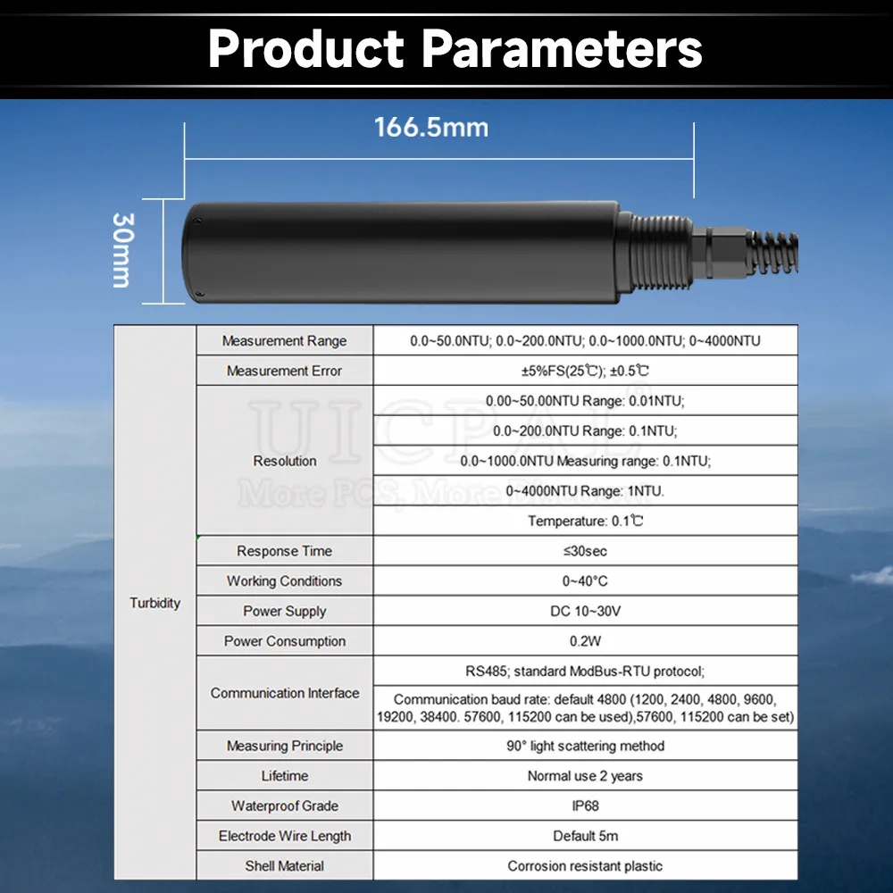 Turbidity Sensor Detector Turbidity Sludge Concentration Meter MLSS DC 10V-30V Suspension Water Quality RS485 Transmitters