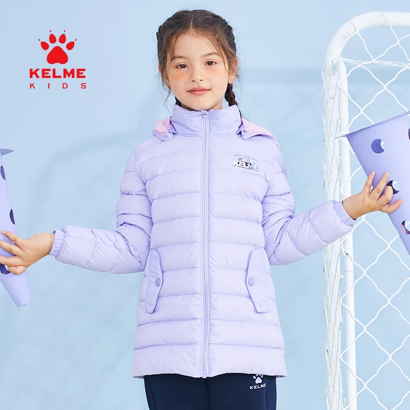 

KELME KIDS Children's Clothing Girls Warm Sports Casual Down Coat Children Hooded Zipper Coat Warm Fashion In Winter 5141YR4048