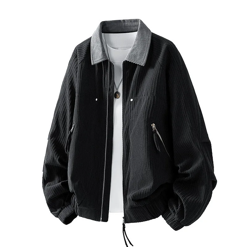 

Men Autumn Coat Vintage Fashion Contrast Color Patchwork Male Outerwear Turn Down Collar Long Sleeve Loose Versatile Man Jacket