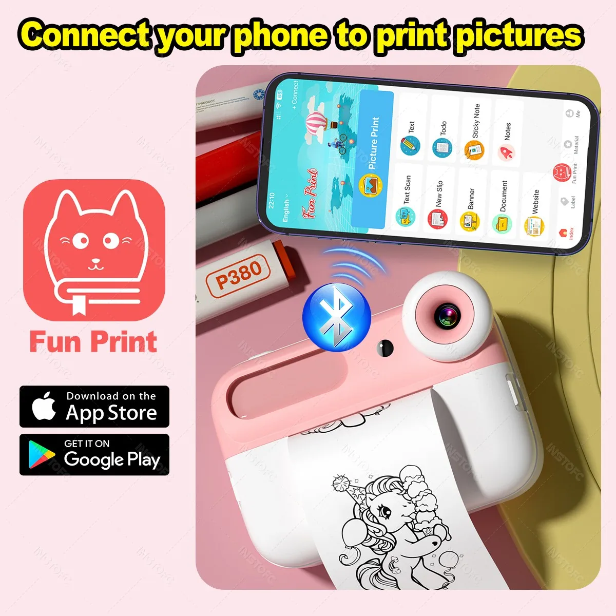 58 مللي متر الحرارية بلوتوث الأطفال طابعة الاطفال طباعة فورية كاميرا رقمية 3.0 "HD 1080P مسجل فيديو محمول هدية ل 6-12 #4