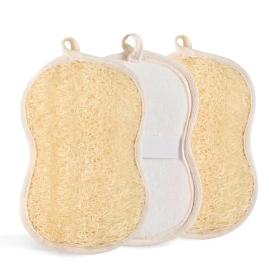 

3 Pack Natural Loofah Exfoliating Body Scrubber, Biodegradable Bath Luffa Sponge, Loofas Body Scrub, Organic Loofah with Handle