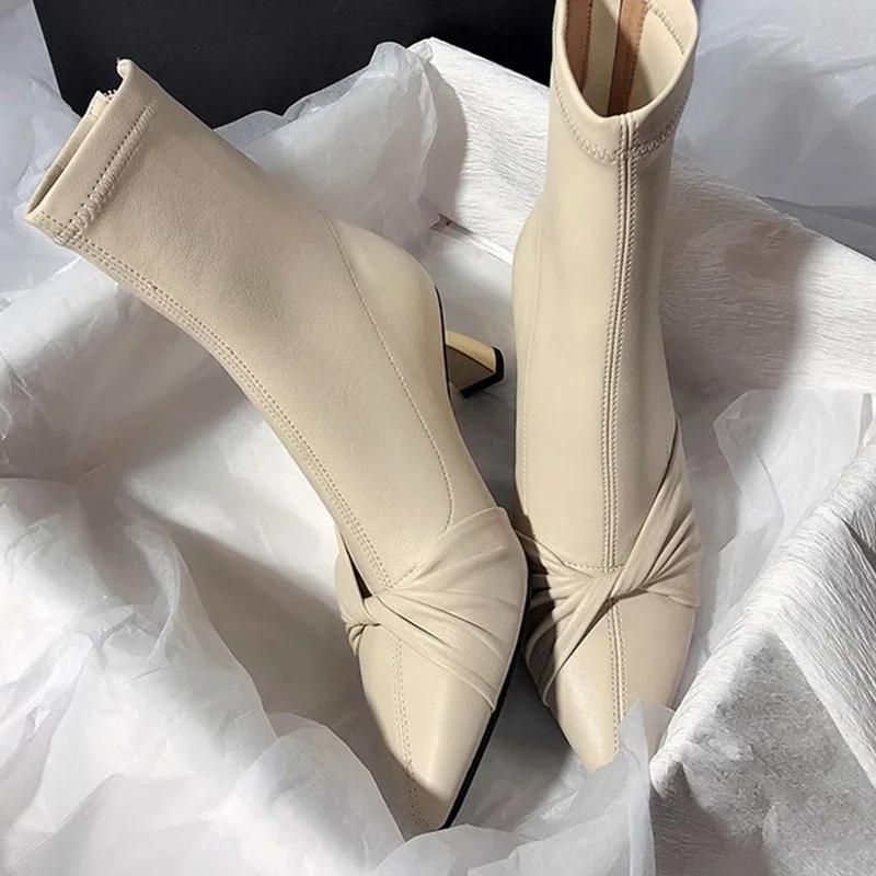 Mid Heels New Trend Casual Ankle Chelsea Boots Chunky Pointed Toe Women Shoes 2024 Winter Fashion Dress Pumps Women Goth Shoes