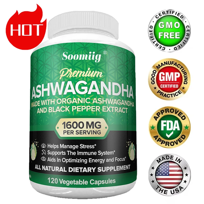 Organic Ashwagandha 1600 mg - 120 Vegetarian Capsules Pure Organic Ashwagandha Root Extract - Relieve Stress, Improve Mood