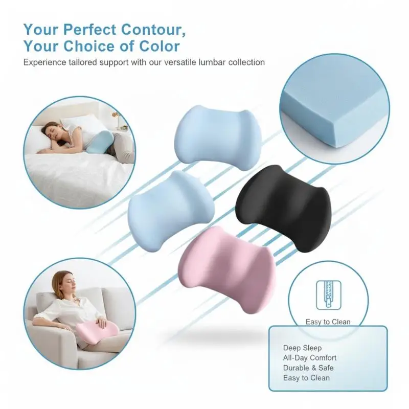 1Pcs Ergonomic Memory Foam Lumbar Support Pillow Soft Cozy Bed Waist Relief Pad Sleeping Back Rest Cushion
