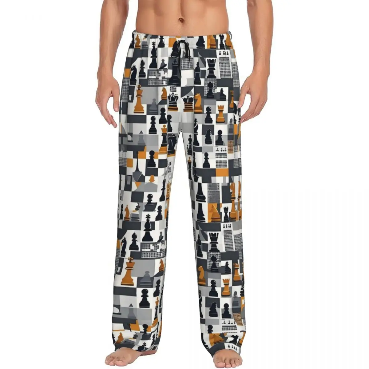 

Пижамные штаны с шахматной доской на заказ, мужская одежда для сна с шахматной игрой, эластичные штаны для сна с карманами