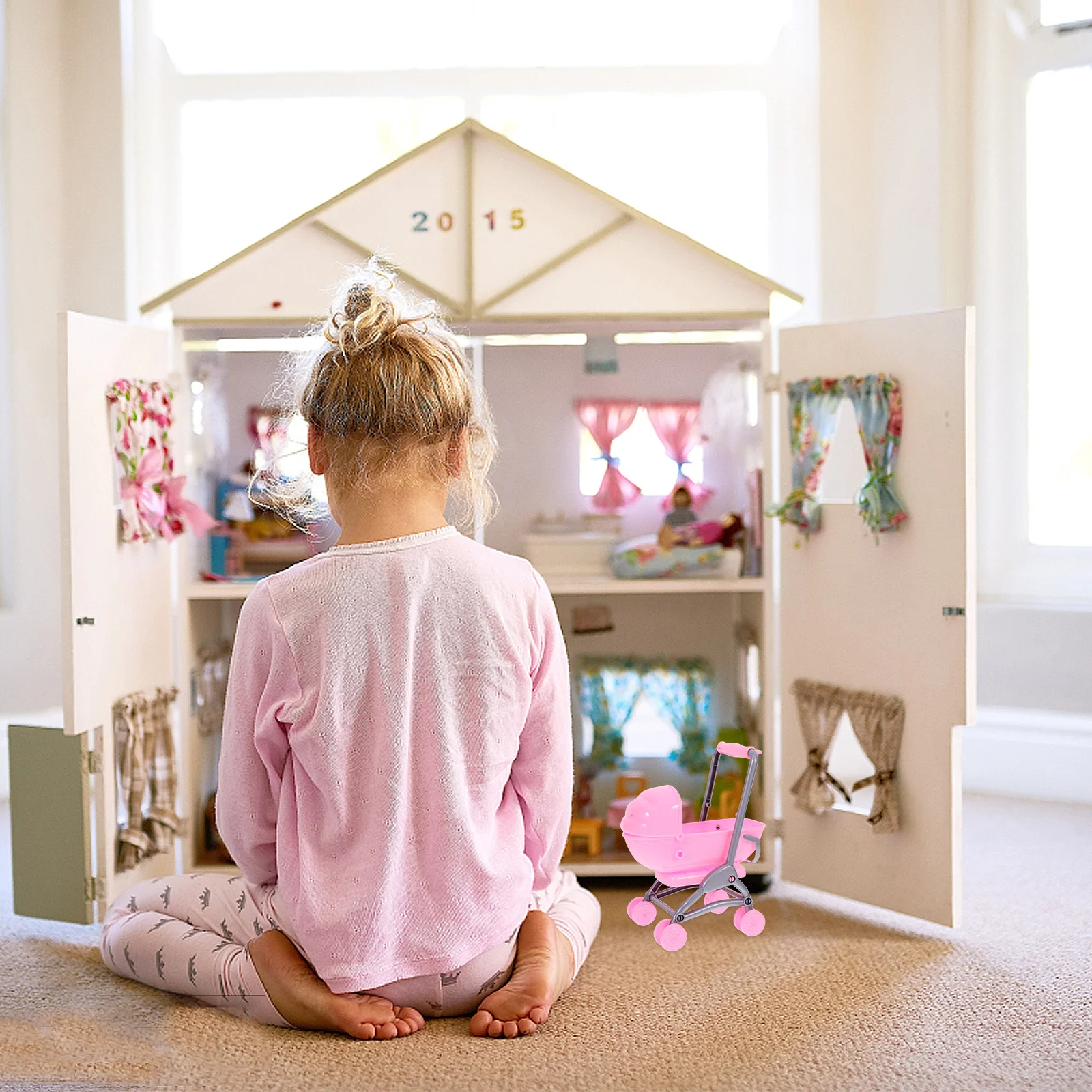 

Simulation Stroller Kids Pretend Play Baby Stroller For 1-3 Year Old Girls Plastic For House Decor Play Game Accessories