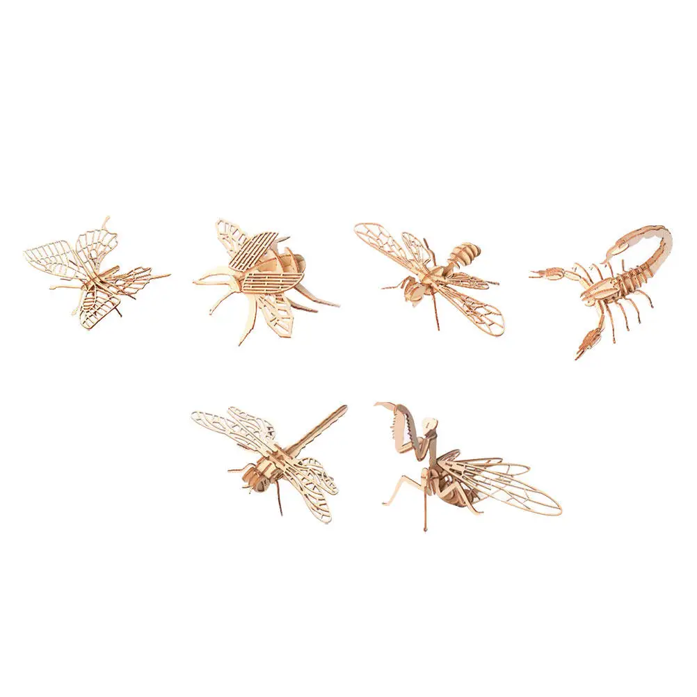 

6Pcs 3D Wooden Puzzle Insects Creativity Educational Puzzle Craft Pack Wooden Animals Assembly Exercise Logical Thinking