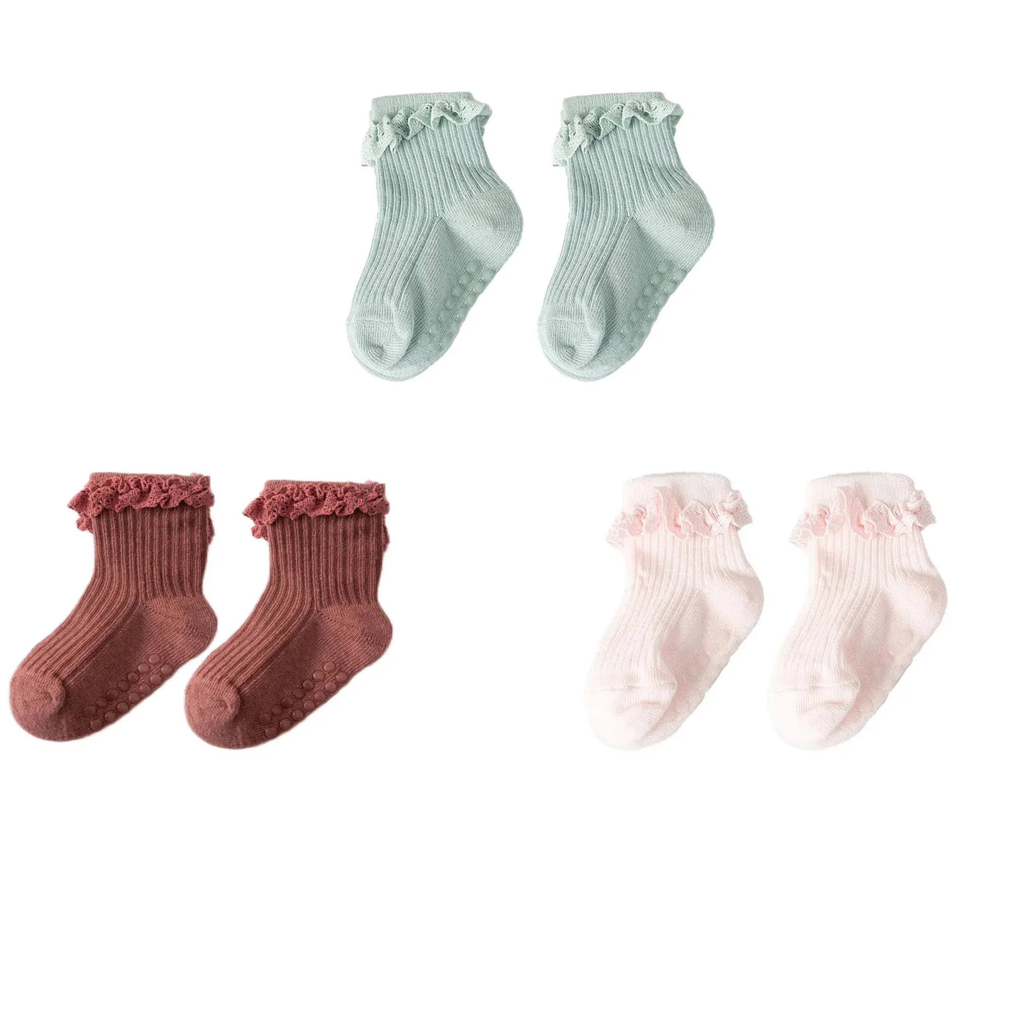 1/3/4/5pairs Baumwolle Reine Farbe Kleinkind Mädchen Spitze Socken Infant Baby Mädchen Nicht-slip Socken junge Kinder Mädchen Nette Halbe Knie-socken – Detail 8