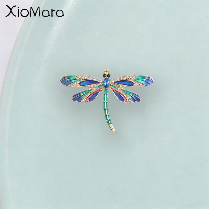 Vintage Dragonfly Enamel Pin, Crystal Rhinestone Insect Colorful Wing Badge, Fashion Accessory, Gift for Vintage Jewelry Lovers