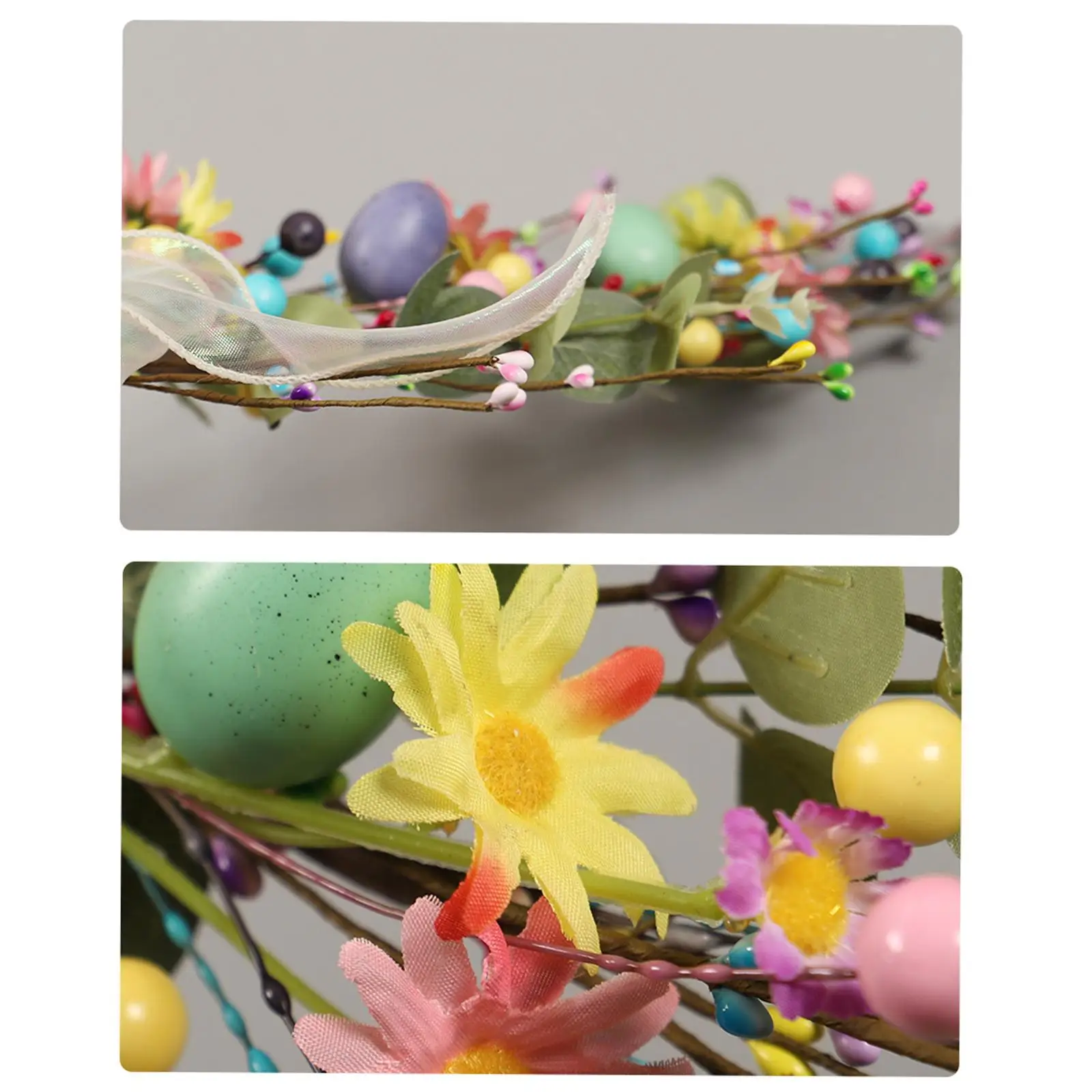 

Artificial Easter Garland Rustic Floral Teardrop Swag Front Door Swag,with Easter Egg and Daisy Flower for Mantle Party Favor