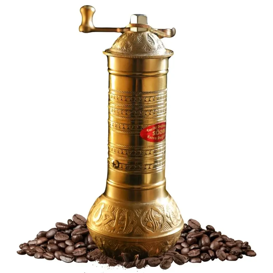 

7.6 Hammered Manual Coffee Grinder Brass Hand Crank Burr Mill for Turkish Coffee, French Press, Espresso, Camping amp Home Use P