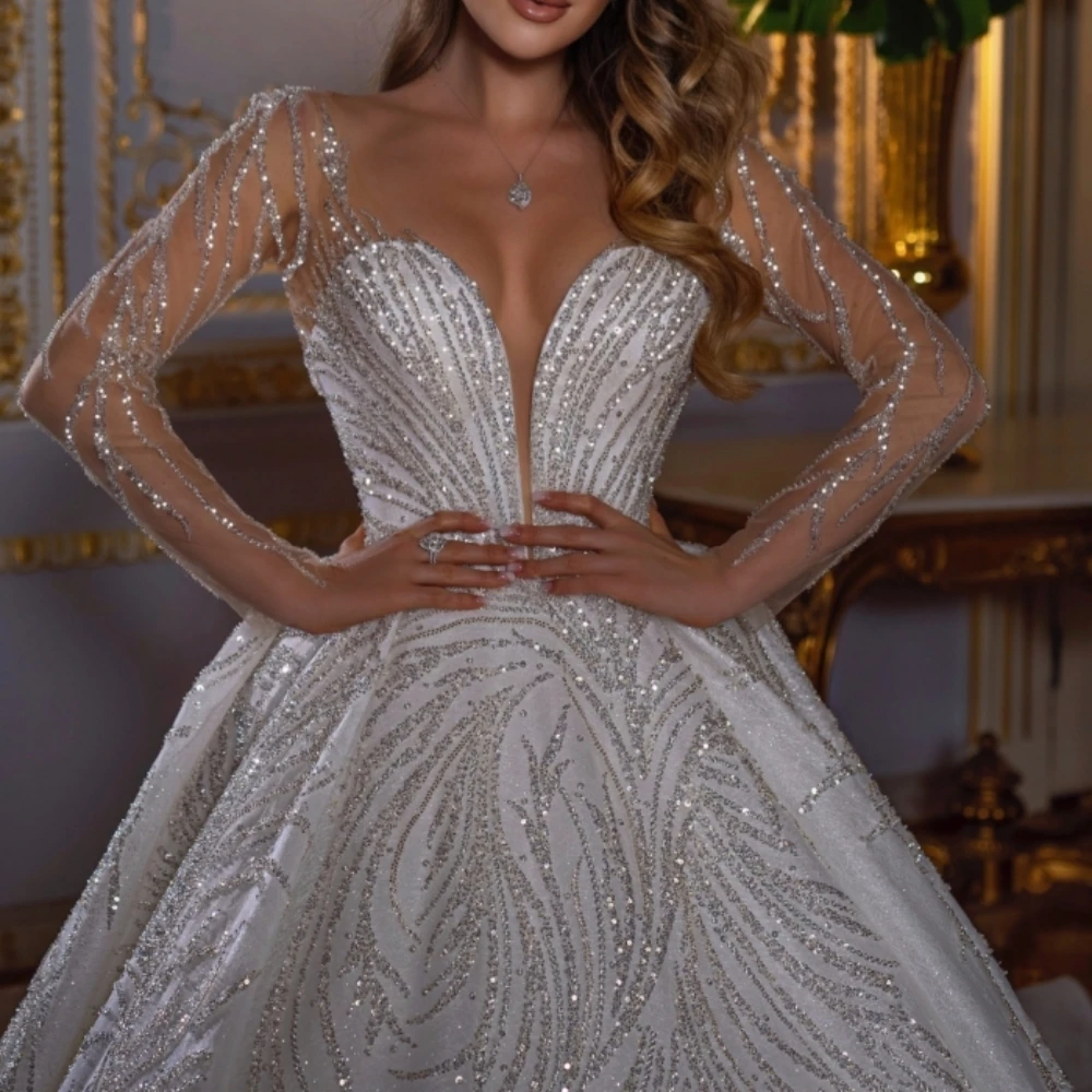 2024 Sparkly Sweetheart Neck Wedding Dresses Ball Gown Dress For Bride Modern Floor-length Bridal Gown Vestido De Novia