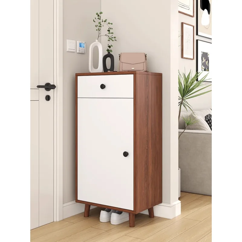 Solid wood shoe cabinet Small apartment large capacity simple modern household door mini single door narrow elevator economical