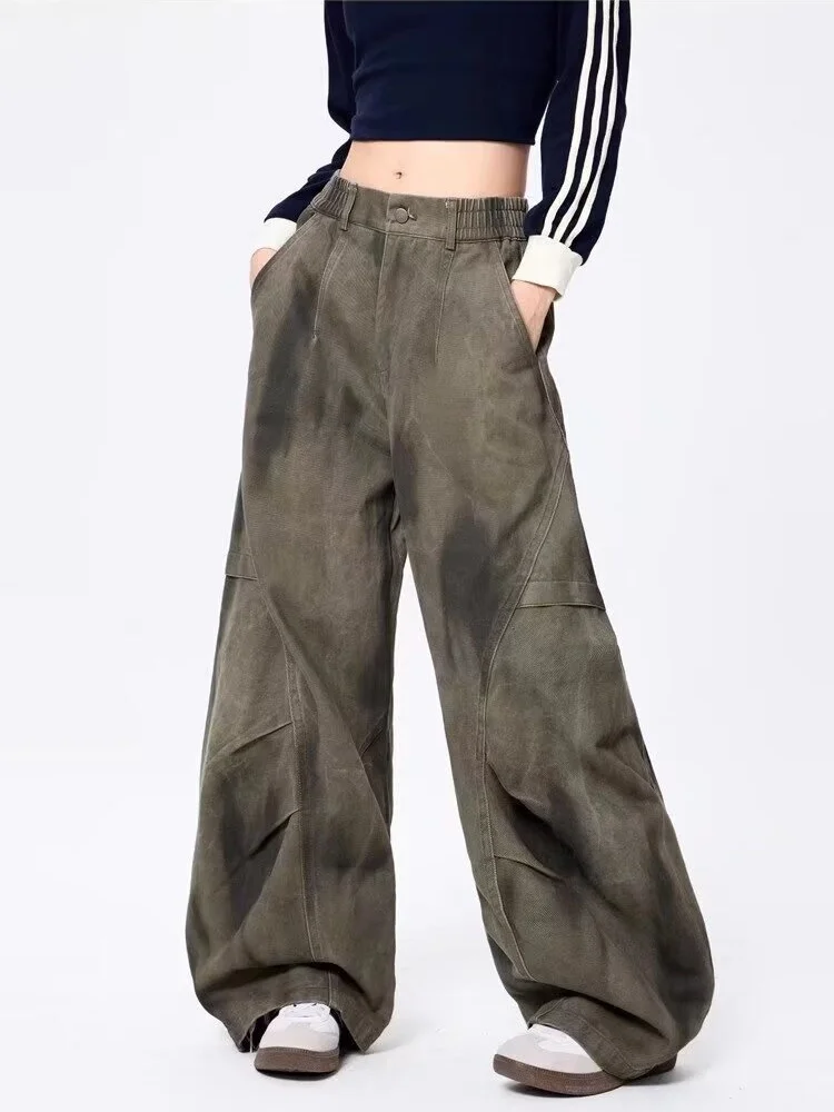 2025 Ropa Grunge Y2K Streetwear Vecchi pantaloni jeans larghi a pieghe per le donne Abbigliamento gamba larga Pantaloni gotici da donna Vaqueros Mujer