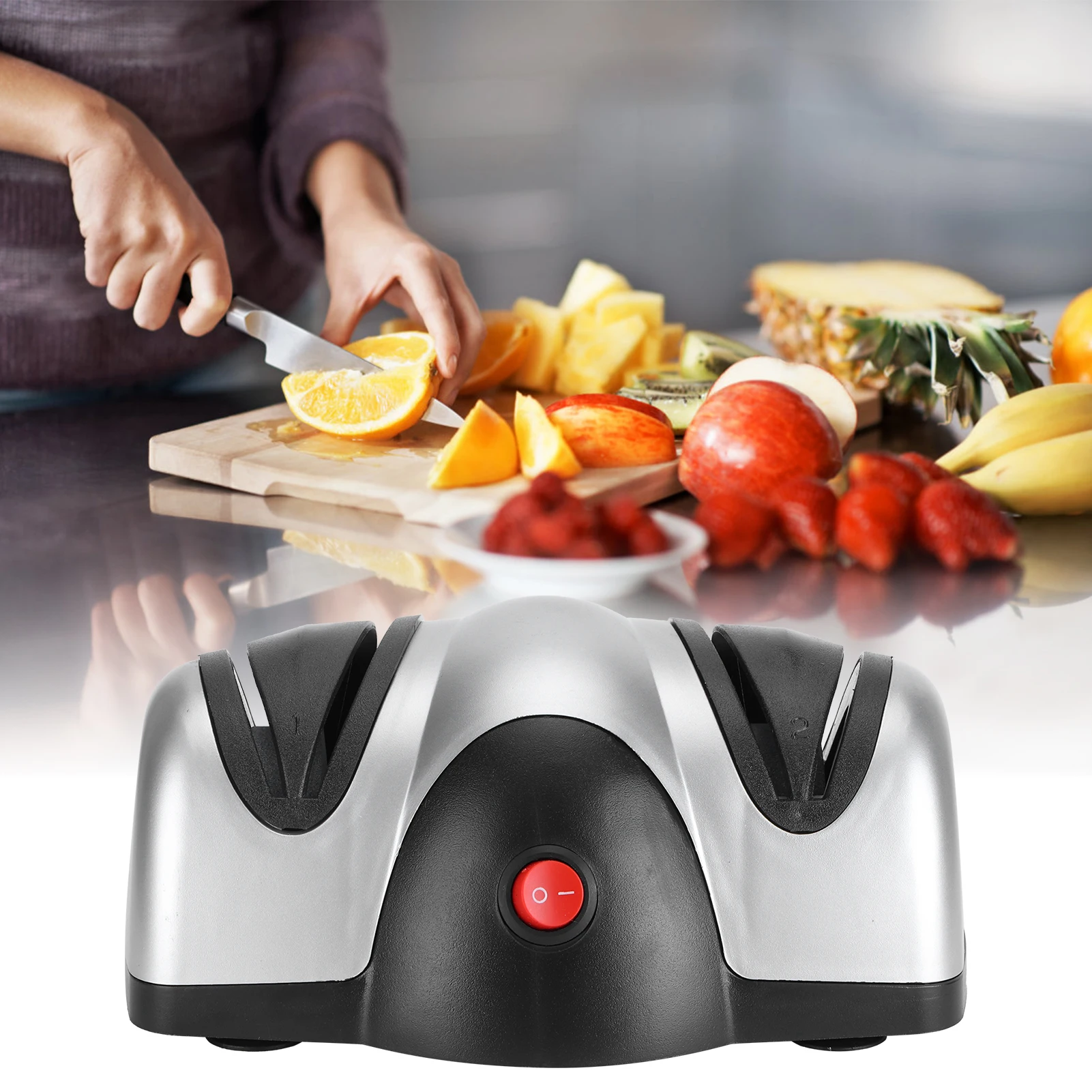 เครื่องลับ pisau listrik เครื่องบดแบบ2ขั้นตอนอุปกรณ์ครัว EU 220V เครื่องบดมีดเครื่องใช้ในครัวสีดำเงิน