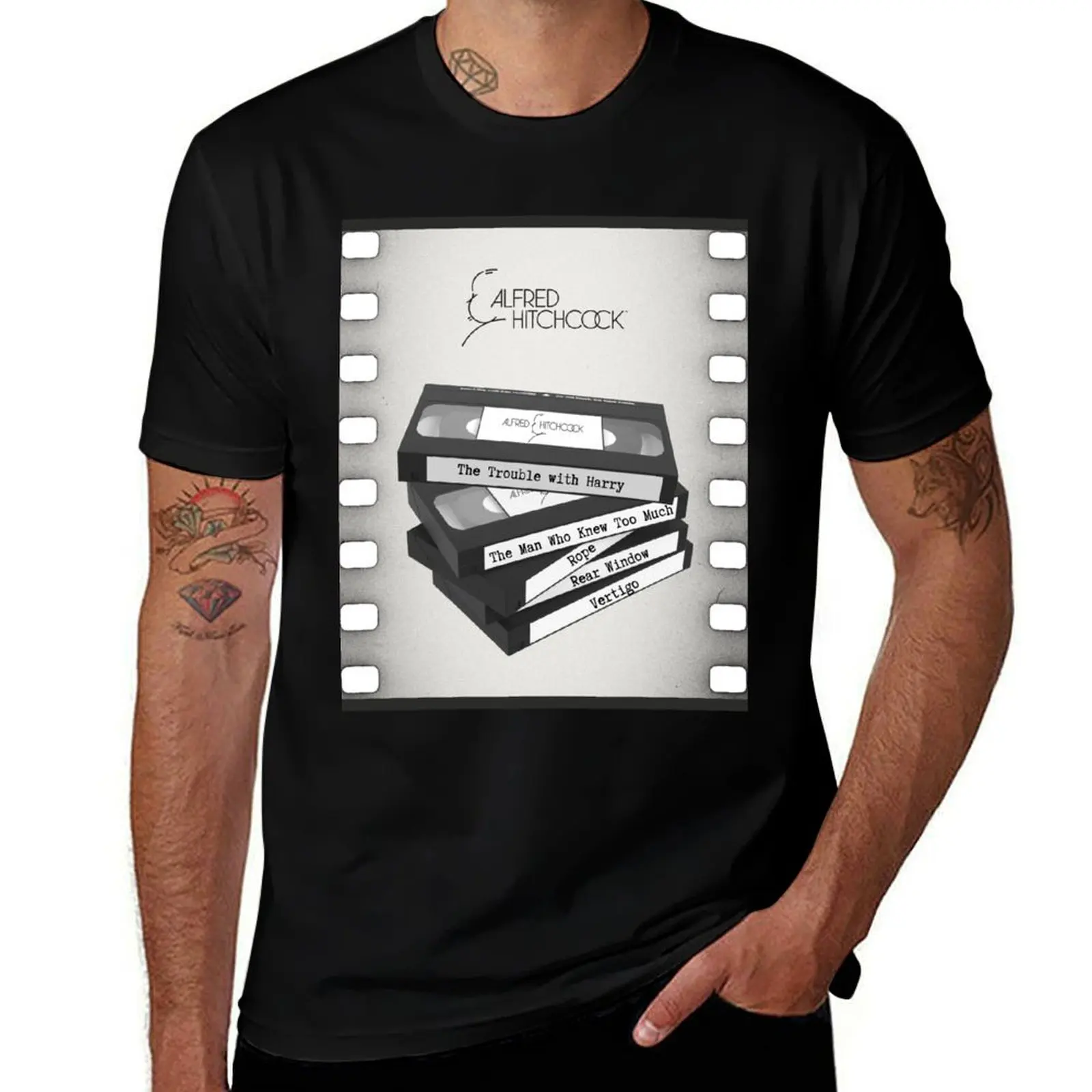 Alfred Hitchcock VHS Tapes, Old Film Tape, Rear Window, Vertigo, Rope, The Trouble With Harry. T-Shirt