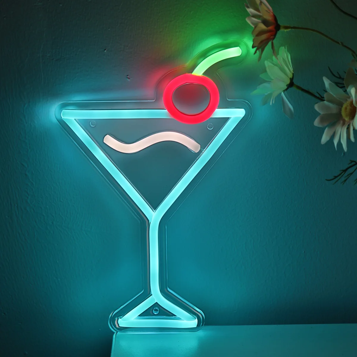 1PC Ice Blue Cocktails With Cherry Creative LED Wall Neon Sign For Pub Club Party Event Decoration 6.42\'\'*9.88\'\'