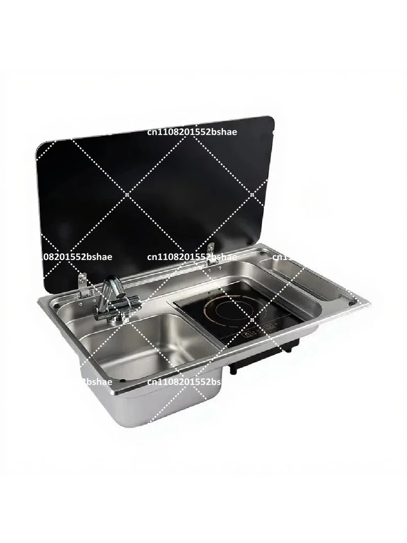 Portable Induction Cooktop with Tempered Glass Stove and 304 Stainless Steel Lid for RV Caravan Motorhome Sink Cooktop Combo