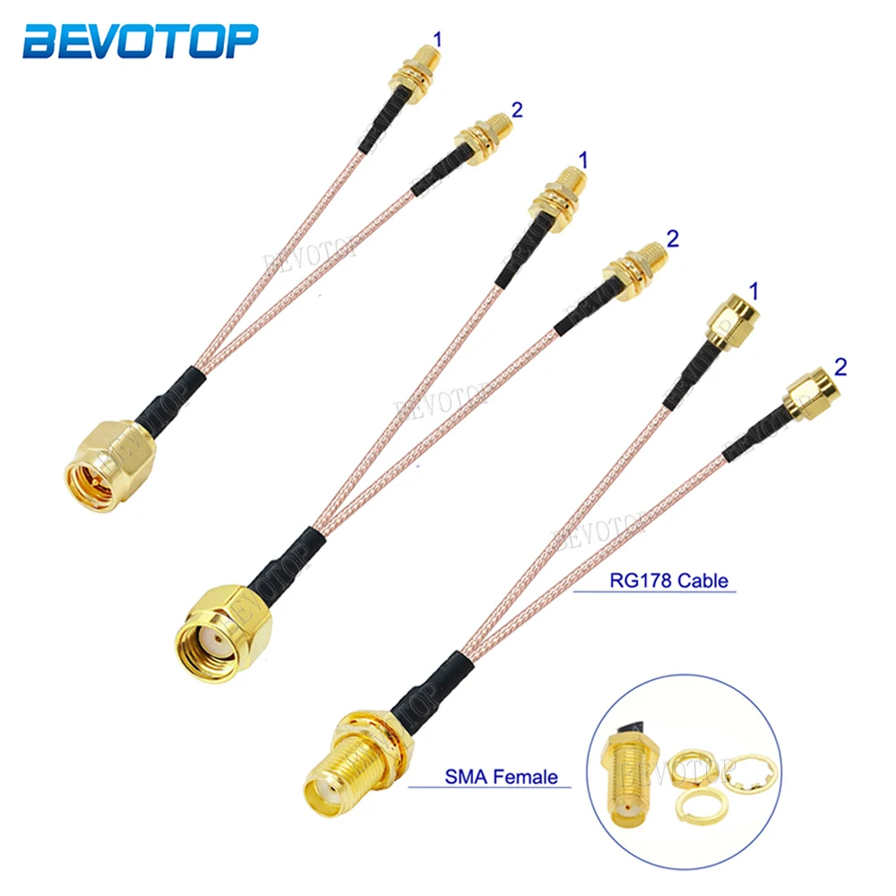 

RG-178 SMA Male/SMA Female to 2*SMA Male/Female Y Type Splitter Combiner WIFI Antenna Extension Cable RF Coax Pigtail Jumper