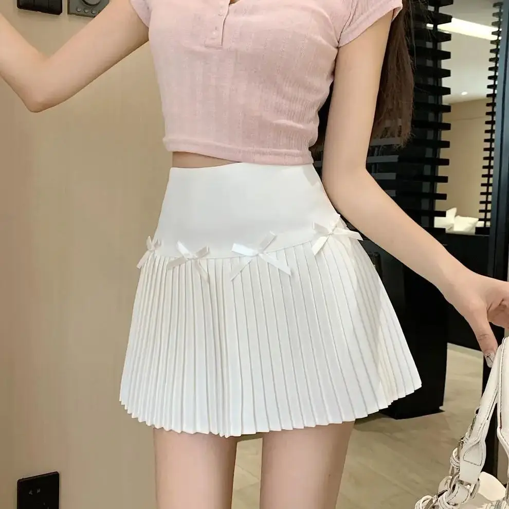 2024 spring French retro bow high-waisted short anti-exposure pleated skirt design skirt