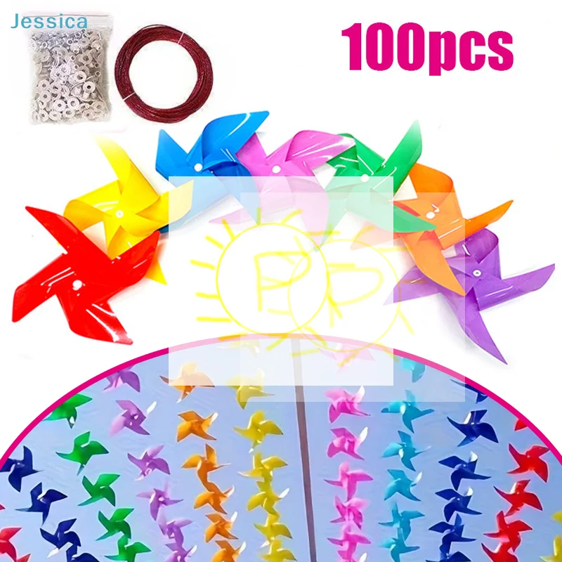 100-Pack Colorful Pinwheel Set - 17/23/27CM Wind Spinners with Hanging Wire for Party & Garden Decor