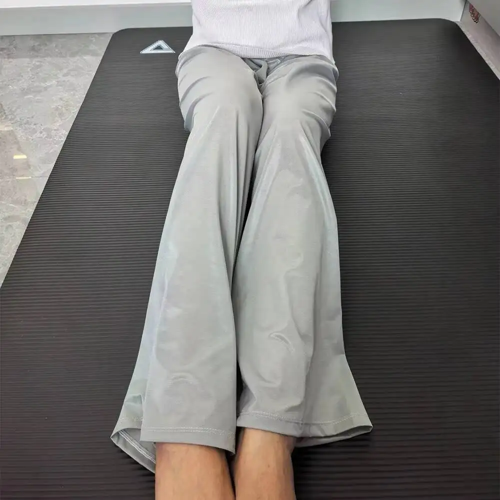 

Summer Glossy Thin Wide Leg Pants Casual Sports Plus Size Women Sleeping Pajamas