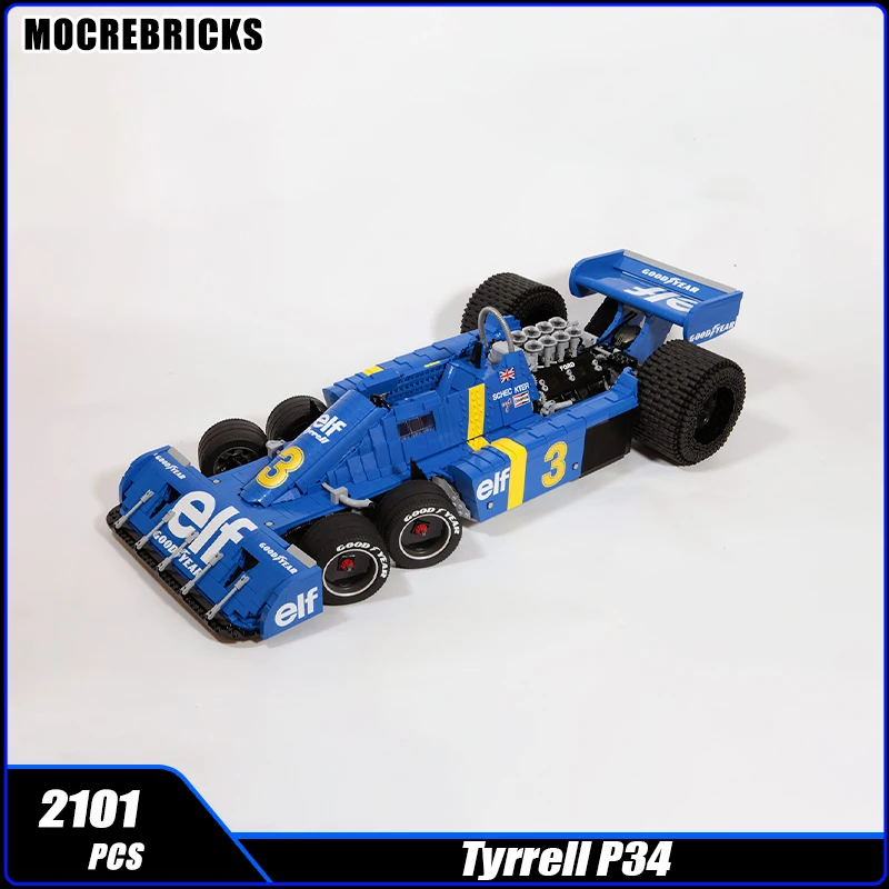 MOC-158318 tyrрелл P34 гоночный автомобиль, шестиколесный F1 спортивный автомобиль, строительные блоки, сборные кирпичи, модель мальчика, коллекционная игрушка, подарки