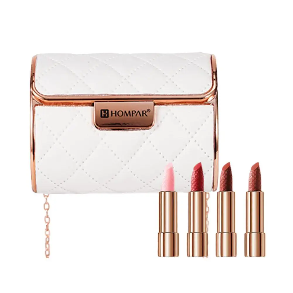 4 Stück Set matt schimmernden Samt Lippenstift Modekette dauerhafte Schmink tasche koreanischen Lippenstift gravierte Mode tasche langes Set y3x2