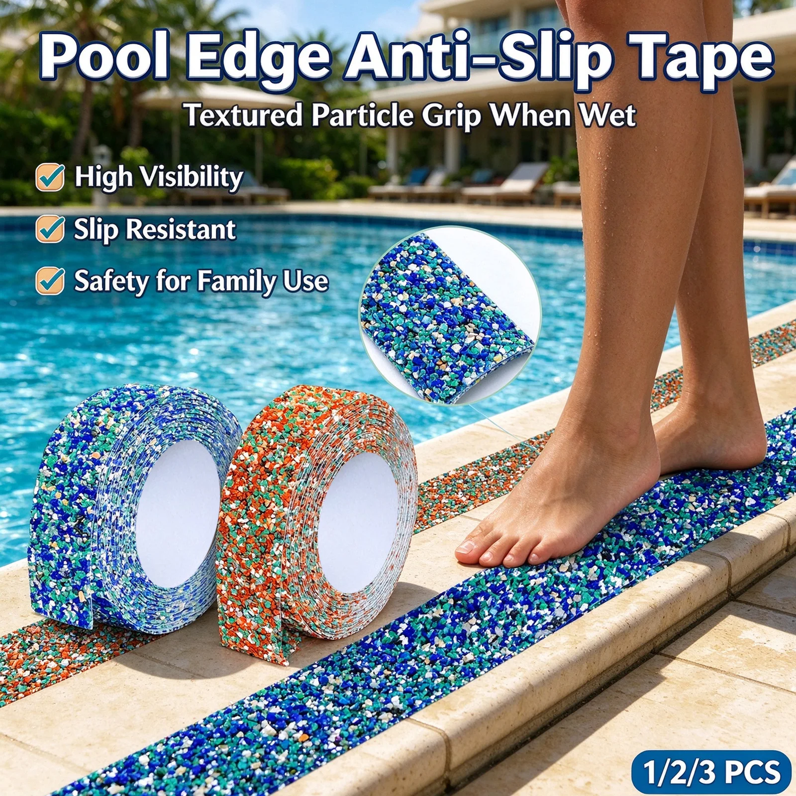 1/3/5Pc Pool Anti Slip Tape Strong Adhesive No Residue Non-Slip Sticker Durable Safety Tape for Home Stair Shower Pool Wet Areas