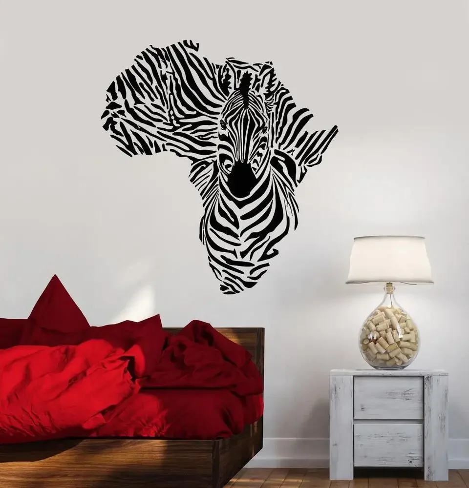 Map Wall Stickers World Map Vinyl Wall Sticker Abstract Africa Continent Map Animal Zebra Home Living Room Art Deco Sticker Dt10