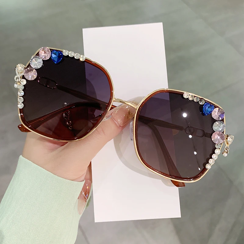 1 قطعة نظارات الموضة الماسية النظارات النسائية وجه جديد نحيف كريستال بدون شفة النظارات الشمسية.