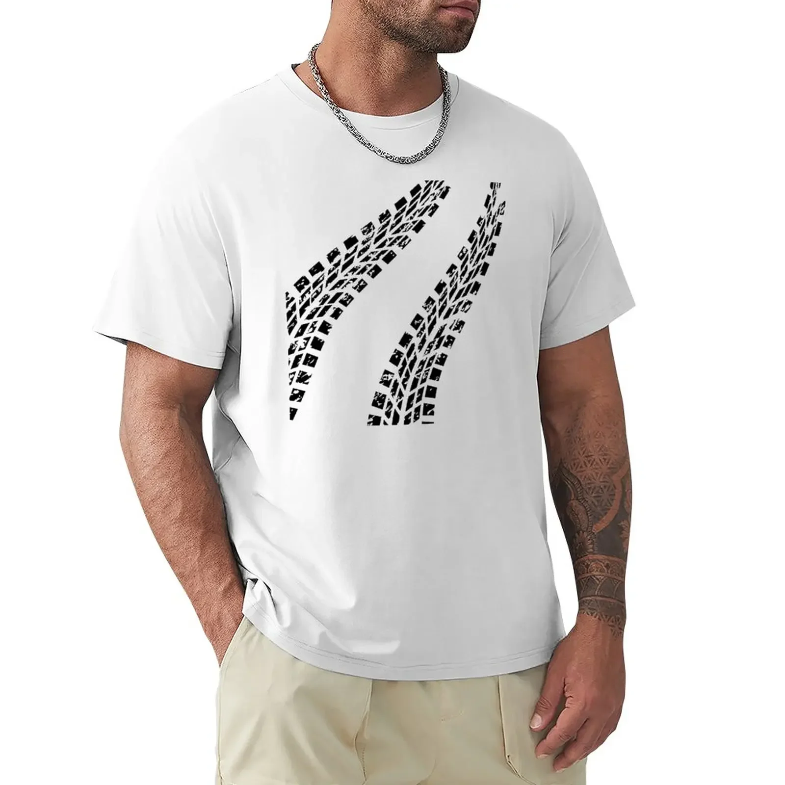 Distressed tire tracks T-Shirt boys animal print summer top blacks mens funny t shirts