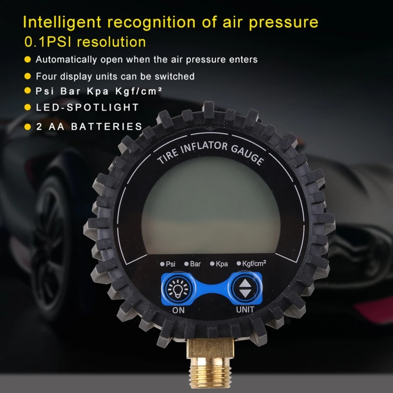 

Dial Size Digital Air Pressure Gauge with 1/4'' NPT Battery Powered with LED Light Rang to 200psi Accuracy 1% 4 Units Y5GB