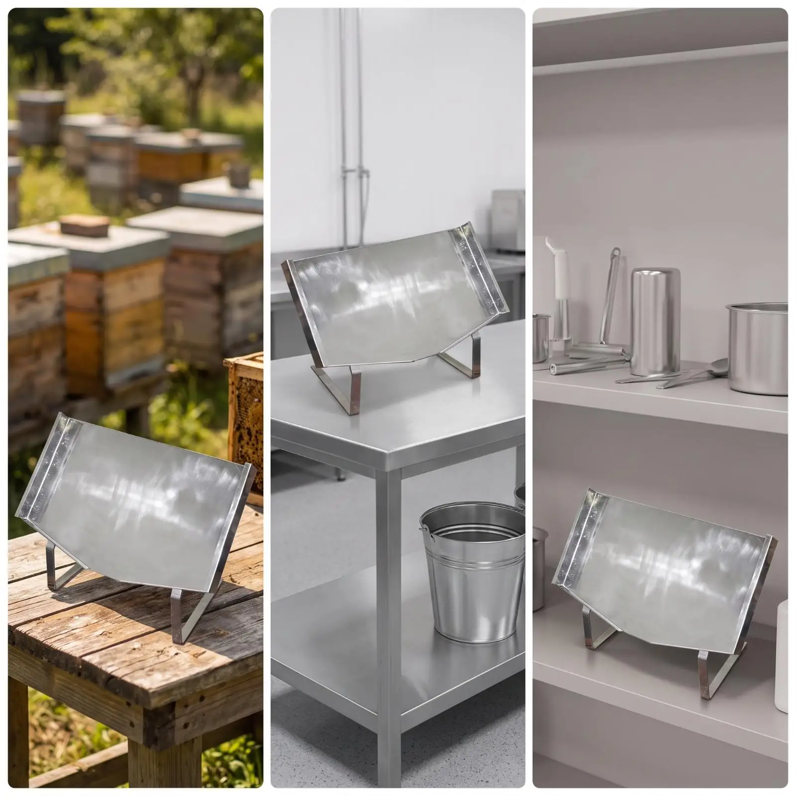 Stainless Steel Honeycomb Frame Drainer Rack for Beekeeping with Two Support Legs and Sloped Tray