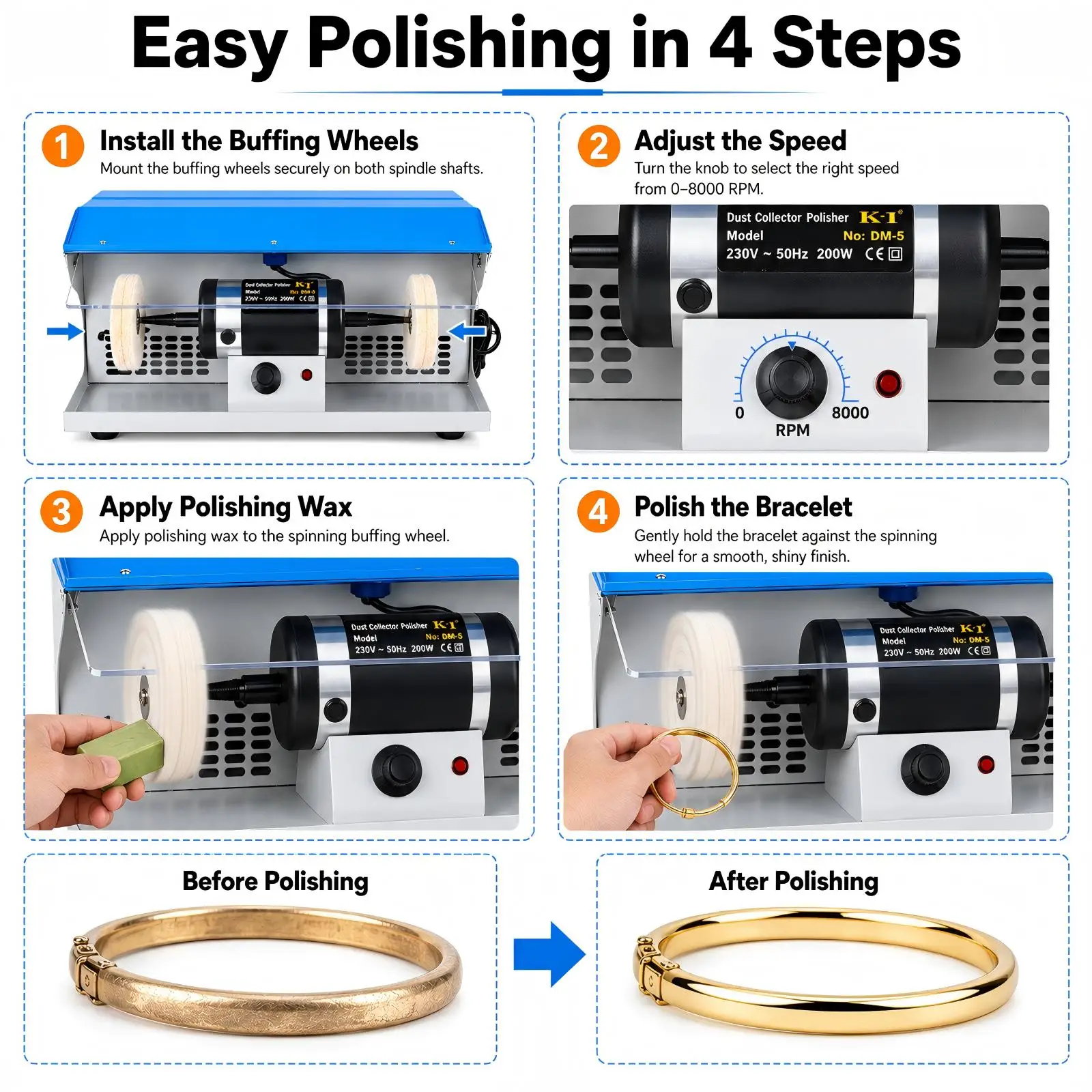 Bench Jewelry Polisher Machine With Dust Collector Mini Desktop Grinding Buffing Lathe Polishing Grinder Craft Workbench Equ