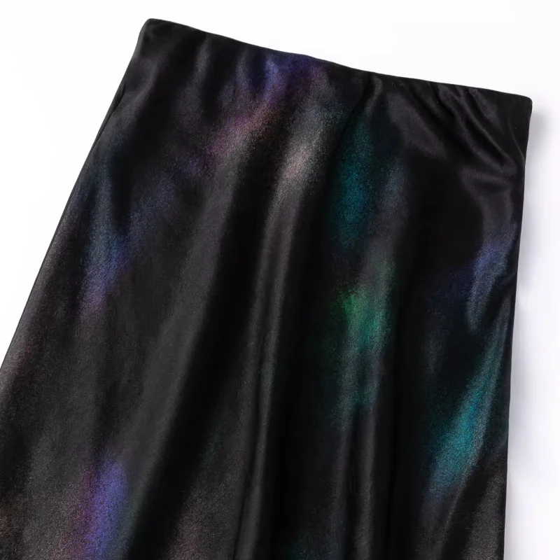 Birdtree, 100% Silk Jacquard Skirt, Bias-cut, Women's Gambiered Canton Gauze Fishtail Skirts, Elastic Waist, 2026 New D64503JF
