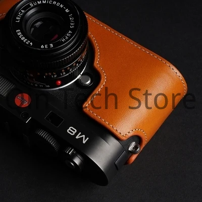 Casing Kotak Tubuh Tas Kulit Sapi Kulit Asli untuk LEICA M8 M9 M9P ME TYP220 Cangkang Pelindung Lengan Dasar Kamera Foto Pekerjaan Tangan