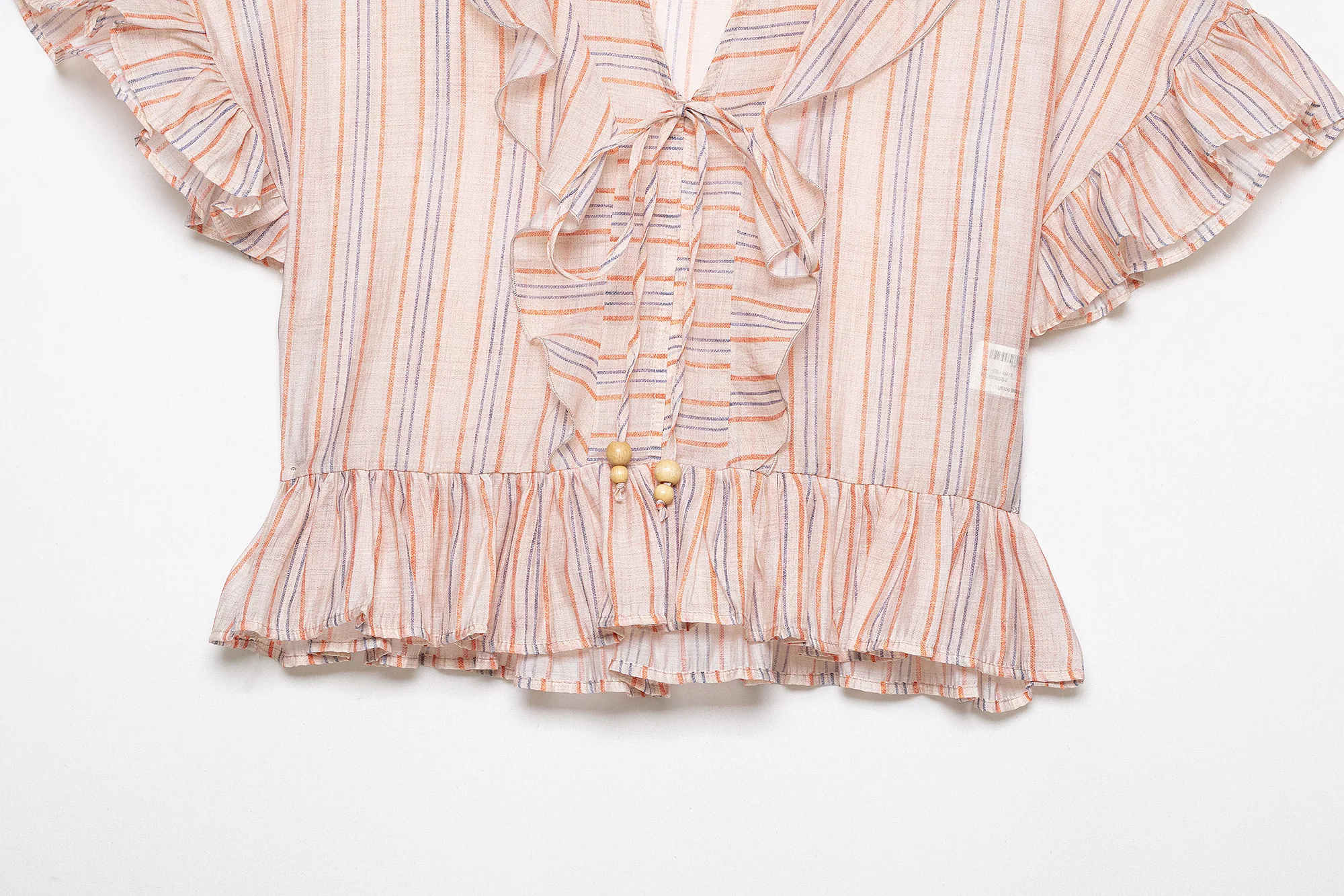 KONDALA Casual Striped Summer Woman Suits Lace-up V-Neck Shirt+ Drawstring Lace Shorts Fashion 2026 Female Elegant Tiered Sets - view 3