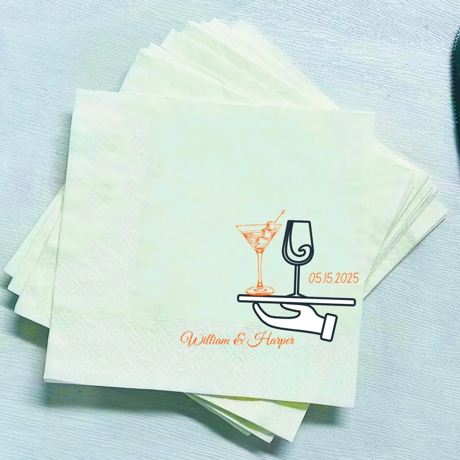 50 Custom Hand Draw Cockial Napkins, Wedding Napkin, Wedding Favors,Custom Cocktail Napkins, Eengagement Party Napkin, Cocktail