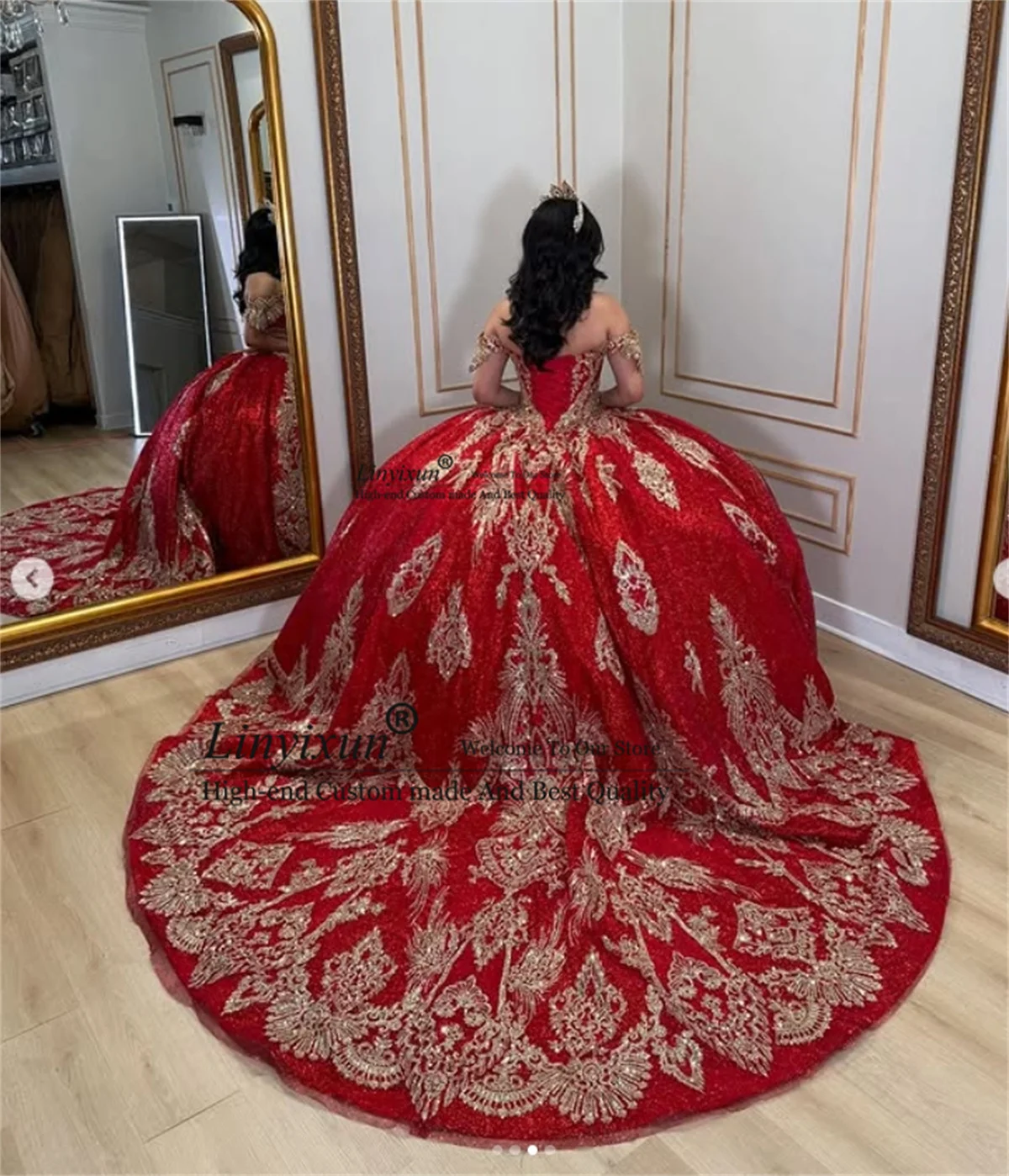 Abito stile Quinceanera in pizzo con paillettes scintillanti messicani con balli 3D Abito da ballo personalizzato Sweet 16 Off spalla Vestido De 15 Anos